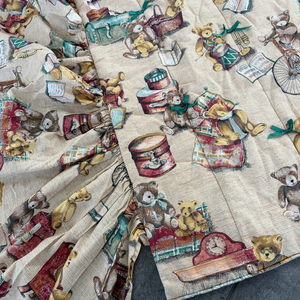 Handmade Teddy Bear Comforter Toddler Bed Beige‎ Orange Vintage Ruffle Quilt
